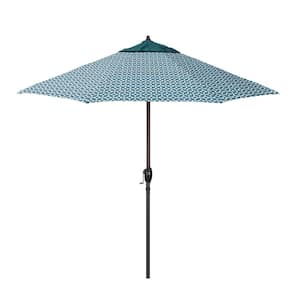 9 ft. Bronze Aluminum Market Patio Umbrella with Crank Lift and Autotilt in Petrol & Marquee Turquoise Pacifica Premium