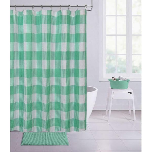 Dainty Home Imperial Checkered 70 in. x 72 in. Shower Curtain in Aqua ...