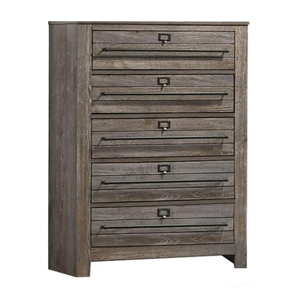 Benjara 16.4 in. Brown 5-Drawer Wooden Chest of Drawers