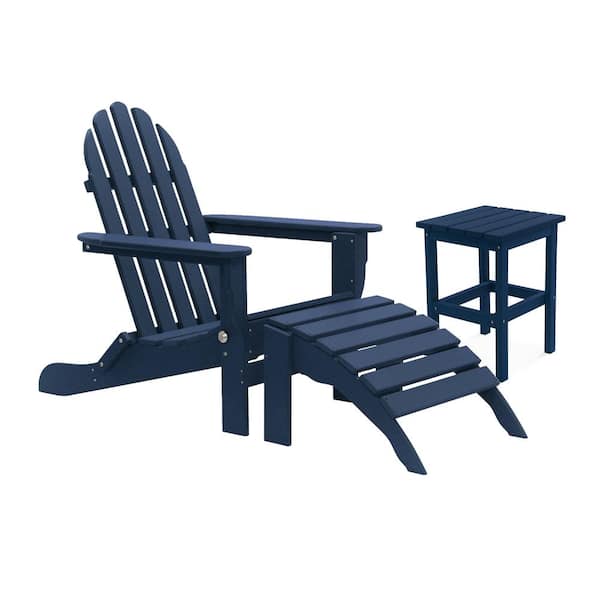 DUROGREEN Icon Navy Recycled Folding Plastic Adirondack Chair (3-Piece)