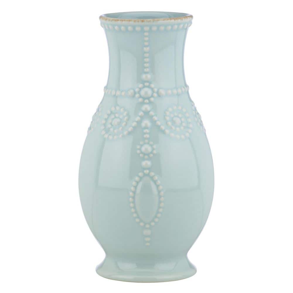 Ice Blue Ceramic Fluted Table Vase 8.7''