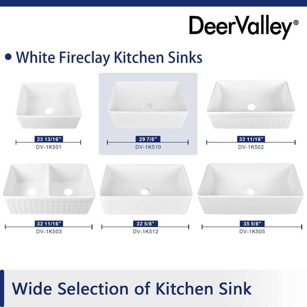 33" White Fireclay Farmhouse Drop-In Kitchen Sink