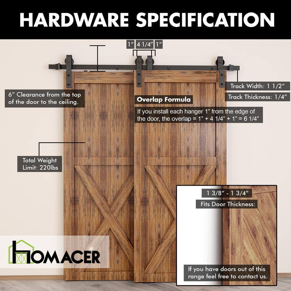 Black Rustic Double Door Sliding Barn Door Hardware Kit