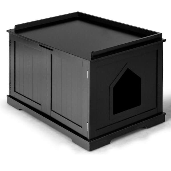 FORCLOVER Cat Litter Box Enclosure with Double Doors for Large Cat and Kitty in Black