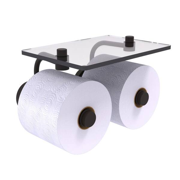 Allied Brass Dottingham Collection Wall Mounted Toilet Paper Holder in Oil Rubbed Bronze with Glass Shelf