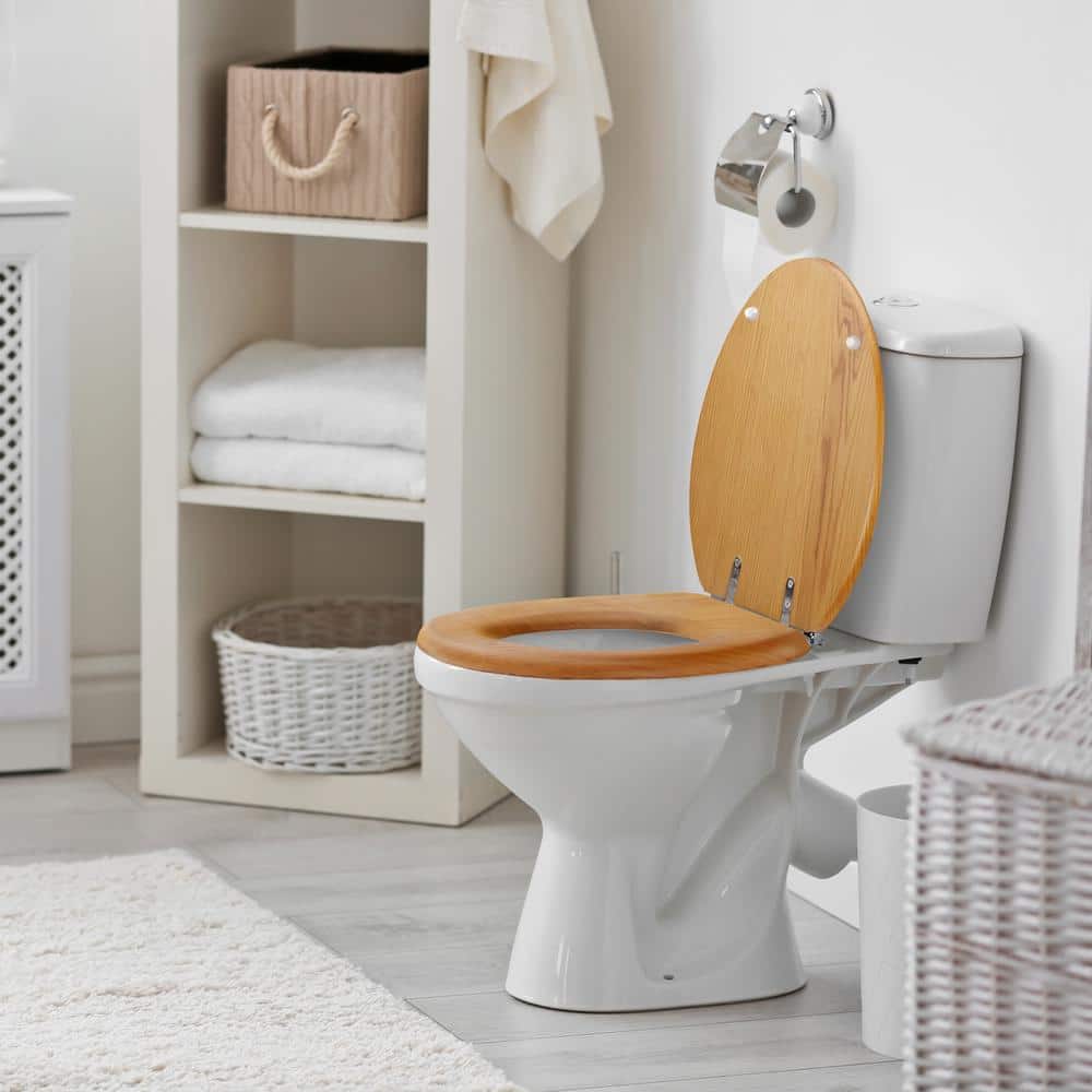 Honey Oak Elongated Soft Close Wood Toilet Seat