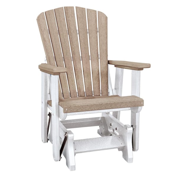 American Furniture Classics All Poly 27 in. 1-Person White Plastic Outdoor Glider with Weatherwood Seat