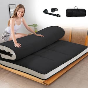 Japanese Floor Mattress 4 in, Polyester Fill Tatami Mat Sleeping Pad Foldable Roll Up Mattress, Full, Coffee