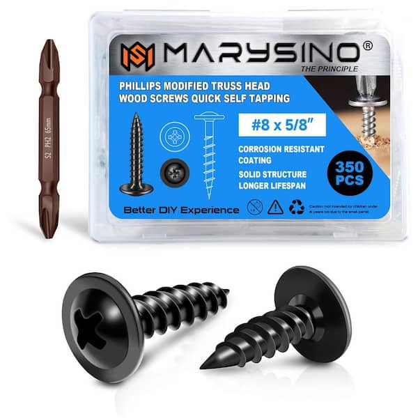 #8 x 5/8 in. Black Self Tapping Phillips Truss Head Wood Screws (350-Pack)