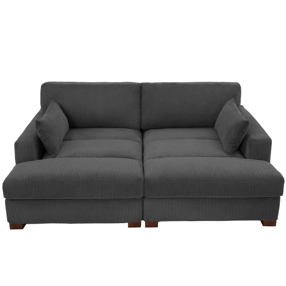 Uixe 83.9 in. Modern Square Arm Corduroy Fabric Upholstered