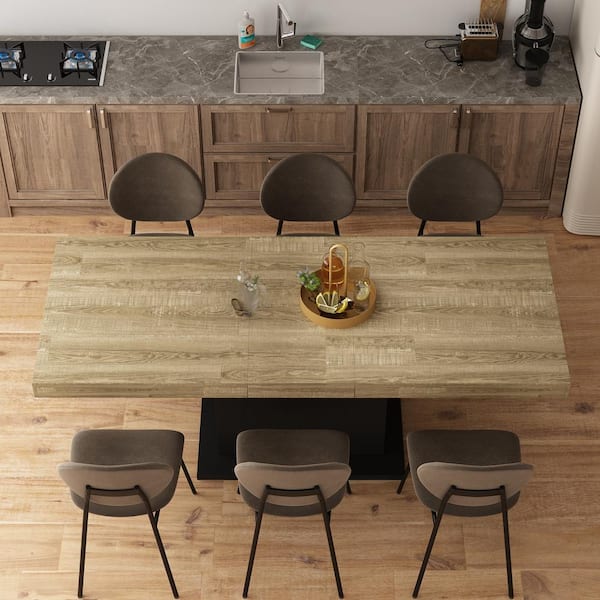 FUFU&GAGA The Modern Concise Style Black Wooden 63 in.-78.7 in. Width Rectangle Pedestal Base Dining Table for 6 Seat at Least