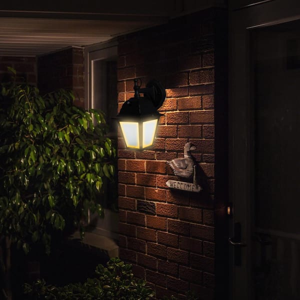 1-Light Black LED Outdoor Wall Lantern Sconce with Dusk to Dawn Sensor