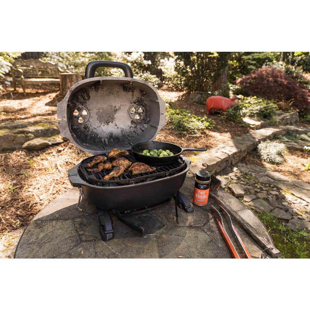 PKGO Silver Charcoal Grill and Smoker with Porcelain Coated Cast Iron Grates