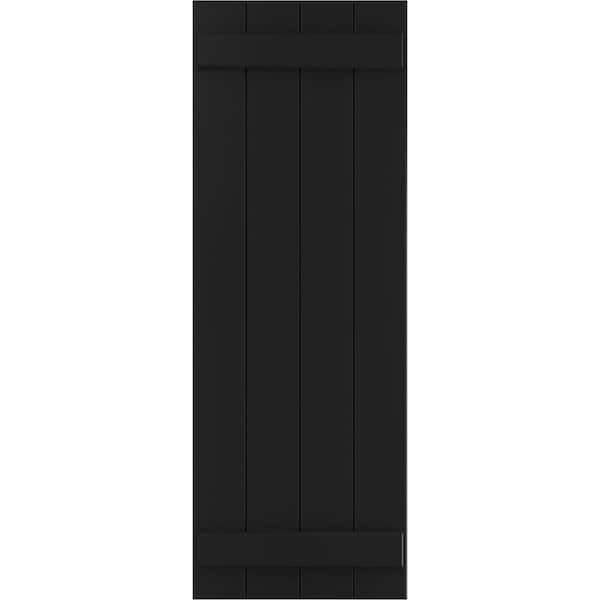 Ekena Millwork 21 1/2" x 48" True Fit PVC Four Board Joined Board-n-Batten Shutters, Black (Per Pair)