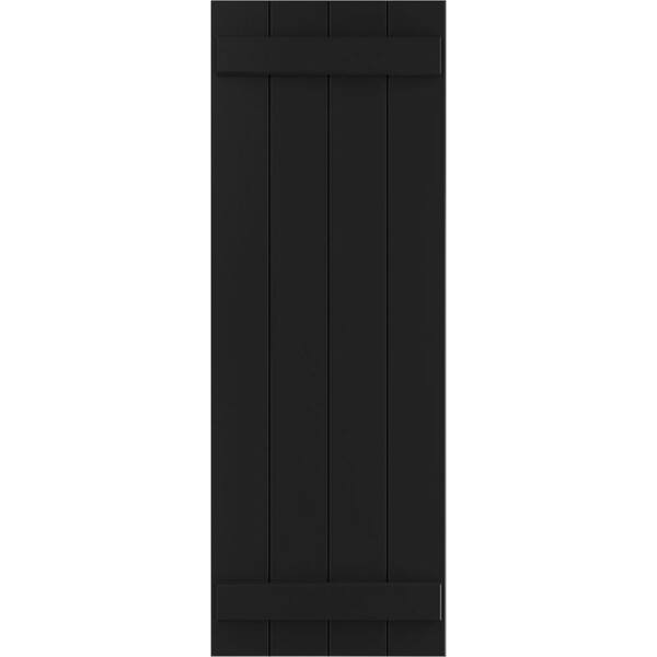Ekena Millwork 21 1/2" x 66" True Fit PVC Four Board Joined Board-n-Batten Shutters, Black (Per Pair)