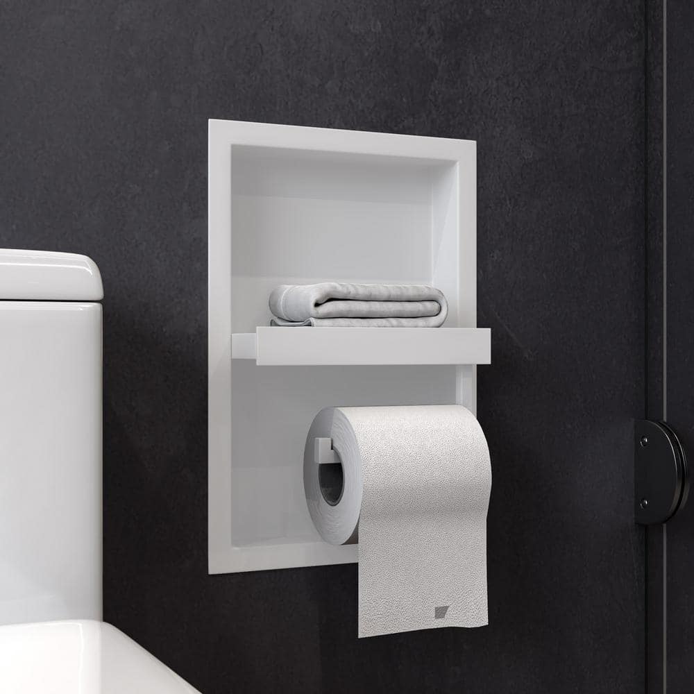 White Matte Stainless Steel Recessed Toilet Paper Holder Niche