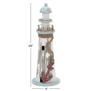 6 in. x 15 in. White Wood Light House Sculpture