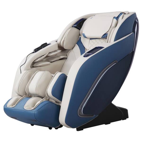 Furniture of America Greer Blue Leatherette Massage Chair With SL-Track, Bluetooth, Wireless Charging, USB Port, Zero Gravity, Heat