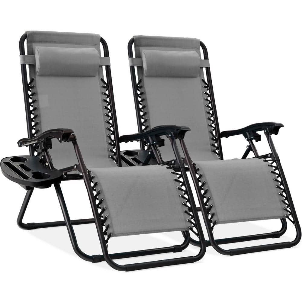 Best Choice Products Set of 2 Zero Gravity Lounge Chair Recliners for Patio  Pool w/ Cup Holder Tray - Ice Gray