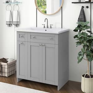 18 in. W x 30 in. D x 34.5 in. H Freestanding Bath Vanity in Grey with White Resin Top