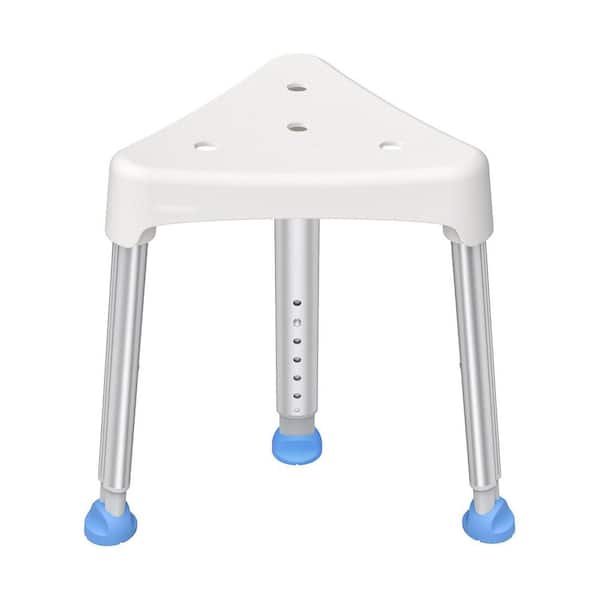 Aluminum Space-Saving Triangular Adjustable Shower Chair with Stable-Bracing, Non-Slip Bathtub Chair, 400 lbs, in White