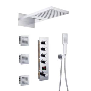 Luxury Temperature Display 4-Spray Patterns Thermostatic 22 in. Wall Mount Rain Dual Shower Heads with 3-Jet in Chrome