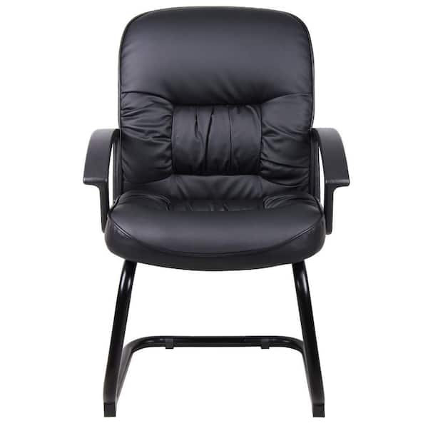 Benjara Mala Leather Upholstered Ergonomic Guest Chair in Black
