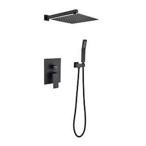 Rainfall 1-Spray Square 12 in. Shower System Shower Head with Handheld in Matte Black
