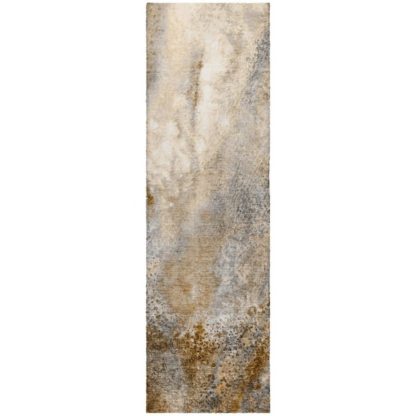 Dream Shag Premium Machine Washable Abstract ADS505 Brown 2 ft. x 7 ft. Runner Rug