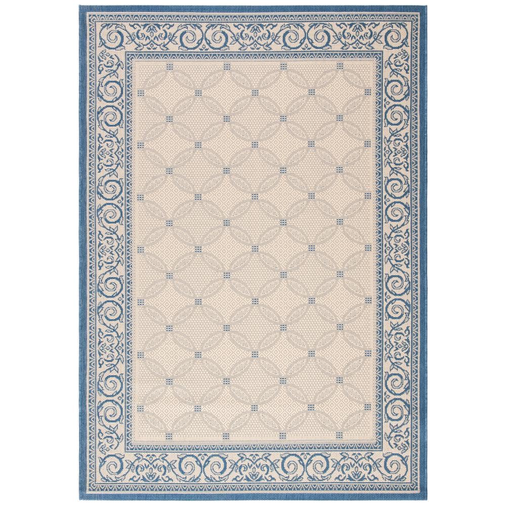 Natural and Blue Synthetic Flat Woven Indoor/Outdoor Area Rug