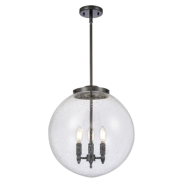 Beacon 60-Watt 3-Light Matte Black Shaded Mini Pendant Light with Seeded Glass Shade