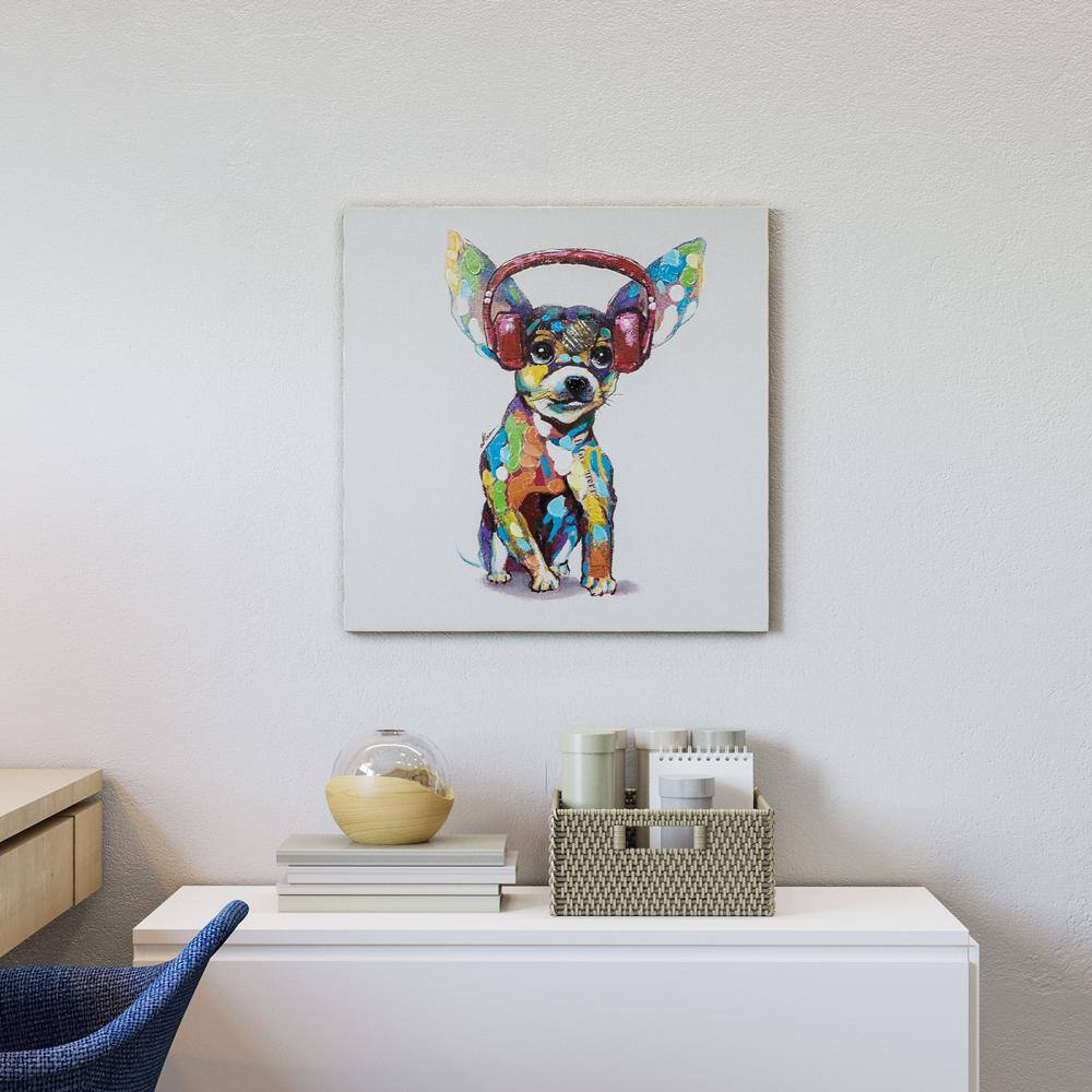 Colorful Chihuahua with Headphones Canvas Wall Art