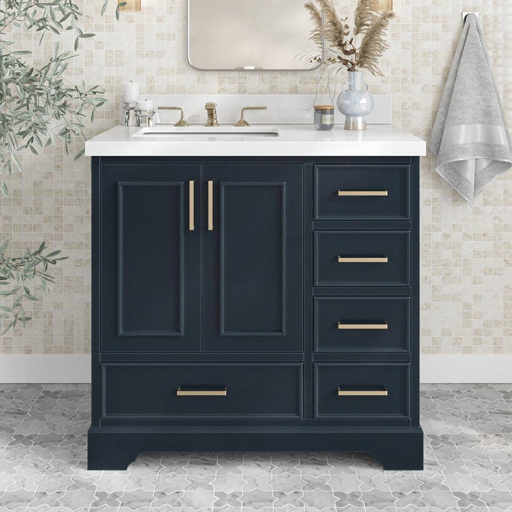 Stafford 37 in. W x 22 in. D x 36 in. H Left Single Sink Bath Vanity in Midnight Blue with Pure White Quartz Top -  ARIEL, M037SLWQRVOMNB