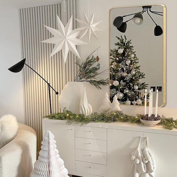 24 in. W x 36 in. H Modern Rectangular Aluminum Alloy Gold Rounded Corner Wall Mirror/Decorative Mirror