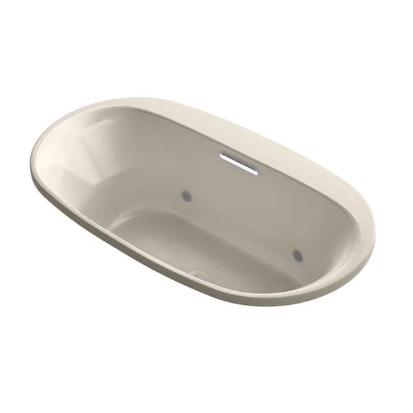 KOHLER Underscore 65 in. Acrylic Oval Drop-in VibrAcoustic Bathtub with Chromatherapy in Sandbar