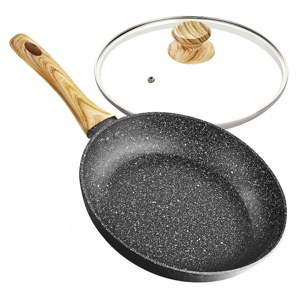 Unbranded 12 in. Aluminum NonStick Frying Pan in Black with Lid