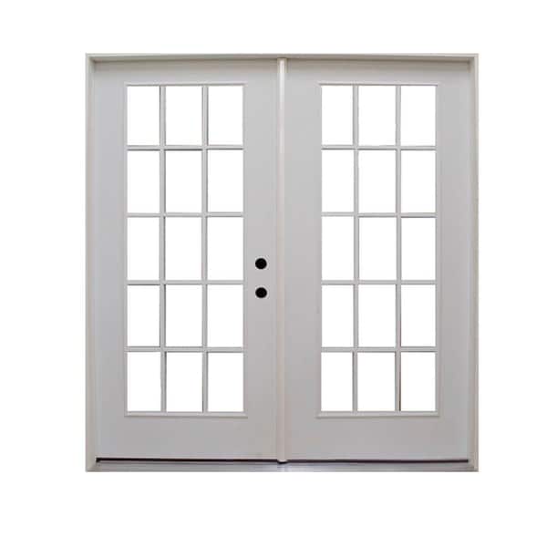 Steves & Sons Element 60 in. x 80 in. Primed LH Inswing Steel 15 Lite Full Tempered Glass Prehung Double Patio Door with Brickmold