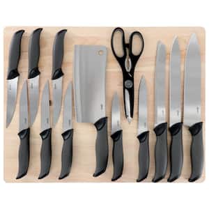 Lindbergh 14 Piece Stainless Steel Cutlery Knife Set in Black with Cutting Board
