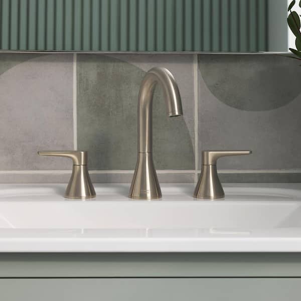 Aspirations 8 in. Widespread 2-Handle Bathroom Faucet with Drain Brushed Nickel