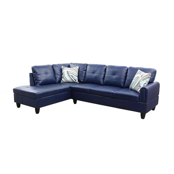 Star Home Living StarHomeLiving 25 in. W 2-piece Leather L Shaped Sectional Sofa in Blue