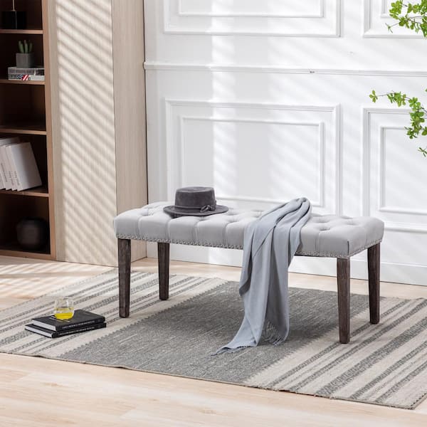 Wateday Light Gray Velvet Tufted Bench (18.90 in. H x 45.28 in. W x 16.93 in.  D) YJ-YUKI9597382 - The Home Depot