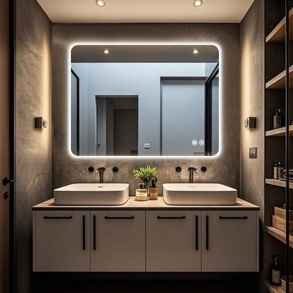 Unbranded 30 in. W x 40 in. H Rectangular Frameless LED Adjustable Backlit Anti-Fog Wall Mirror Bathroom Vanity Mirror