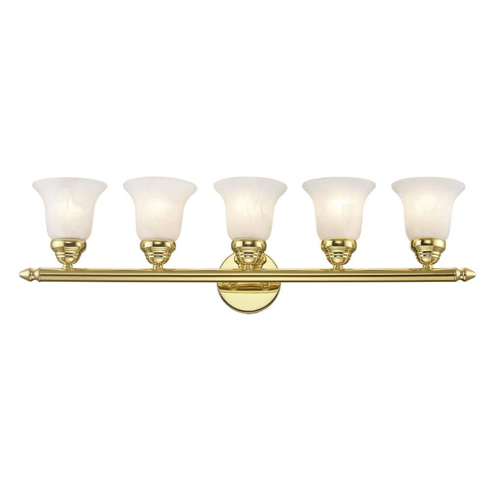 Polished Brass 32" Vanity Light with White Alabaster Glass