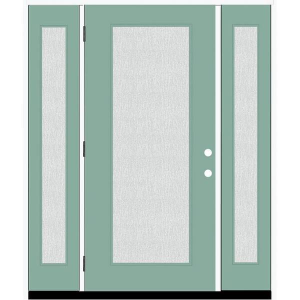 Steves & Sons Legacy 68 in. x 80 in. Full Lite Rain Glass RHOS Primed Quarry Finish Fiberglass Prehung Front Door with Dbl 14 in. SL