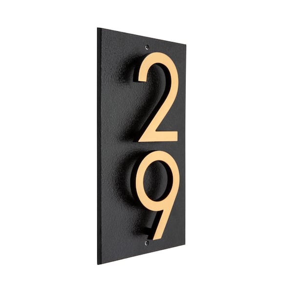 Floating 2-Number Vertical Sign Black with Black / Gold Modern Font Numbers