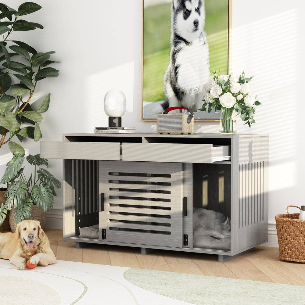 WIAWG Dog Crate Furniture for Two Dogs, Heavy-Duty Wooden Dog Kennel ...