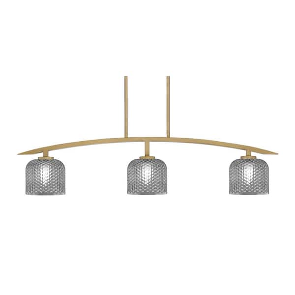 Unbranded Siena 3-Light, Brass, Linear Chandelier, Any room with Smoke Textured Glass Shades
