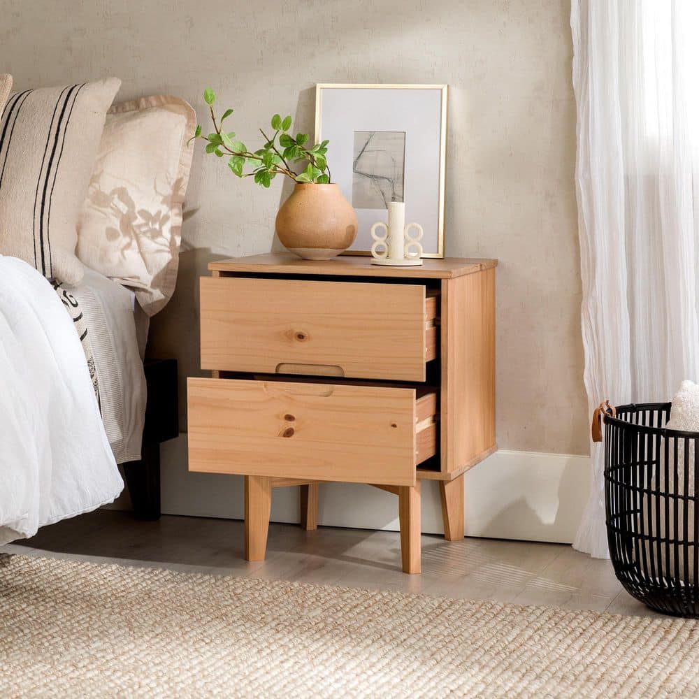Sloane 2-Drawer Natural Pine Mid-Century Modern Solid Wood Nightstand - thumbnail 2