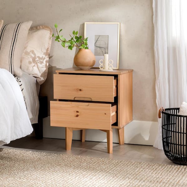 Sloane 2-Drawer Natural Pine Mid-Century Modern Solid Wood Nightstand
