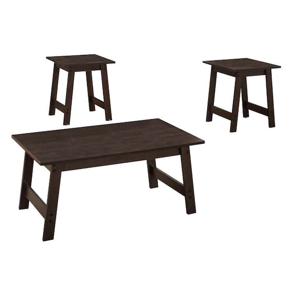 3-Piece 36 in. Espresso Medium Rectangle Wood Coffee Table Set HD7930P ...